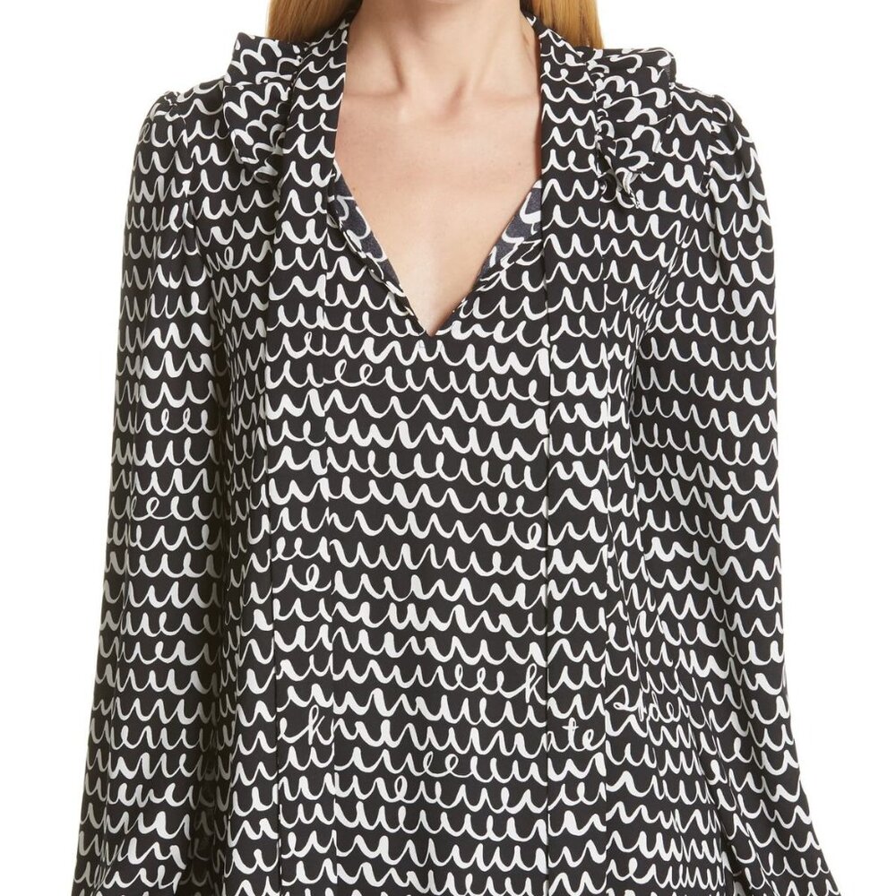 Kate Spade Ruffle Tie neck Blouse Black and White Sz XS